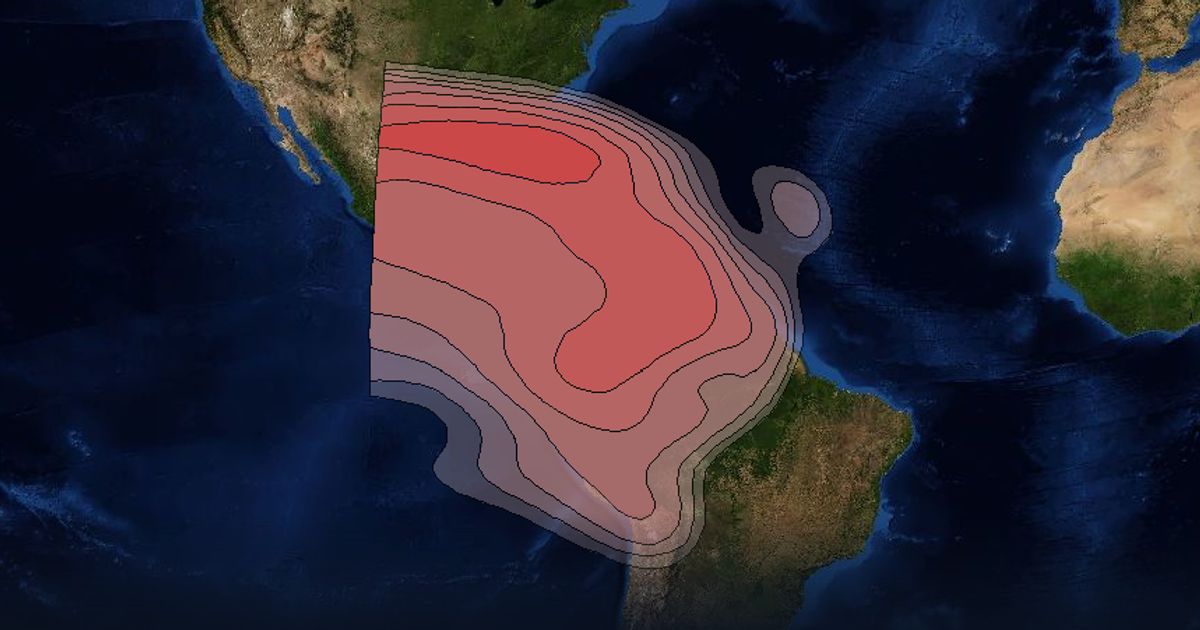 NSS 7 Ku-band Caribbean and Andes Beam beam footprint coverage map, Ku band