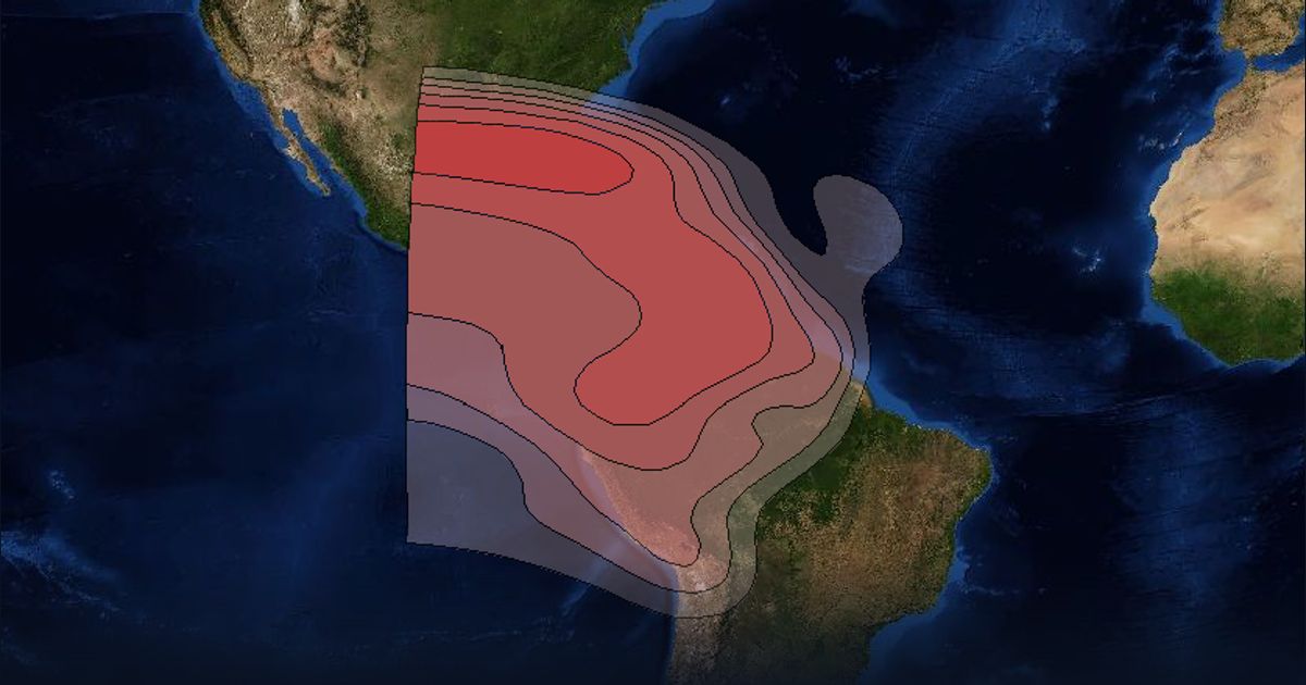 NSS 7 Ku-band Caribbean Andes Beam beam footprint coverage map, Ku band