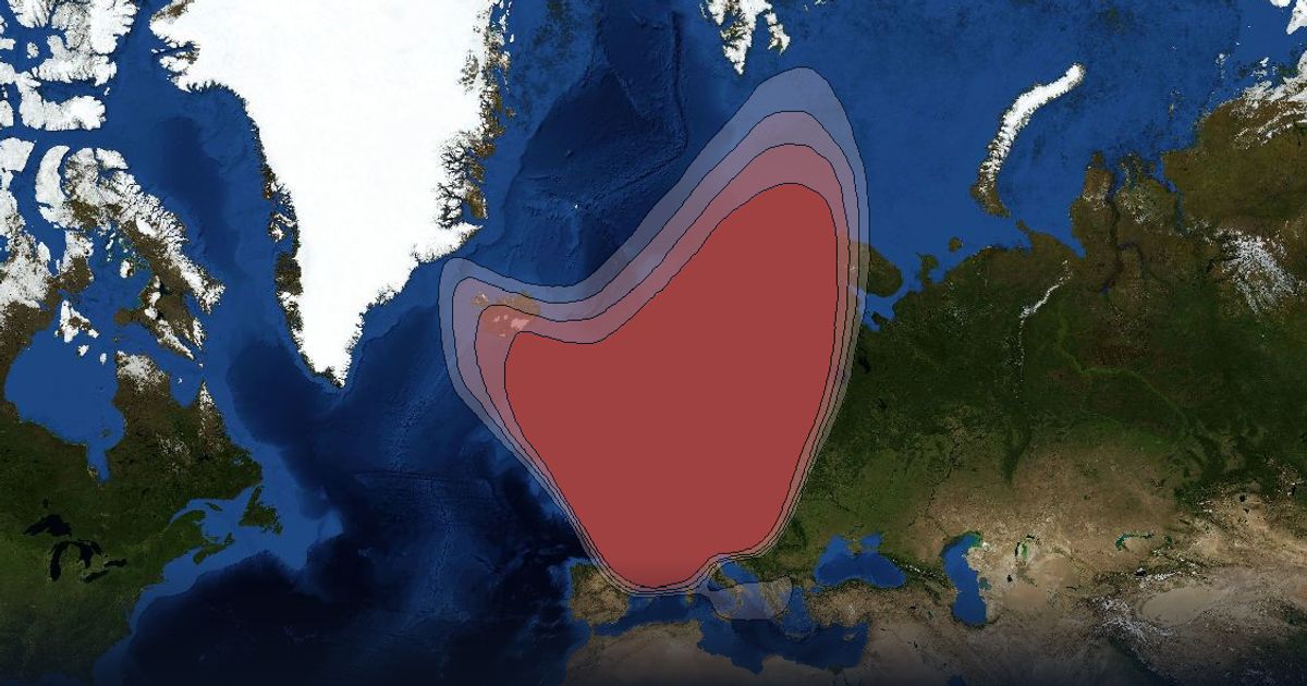 Astra 2A Ku-band North Beam beam footprint coverage map, Ku band