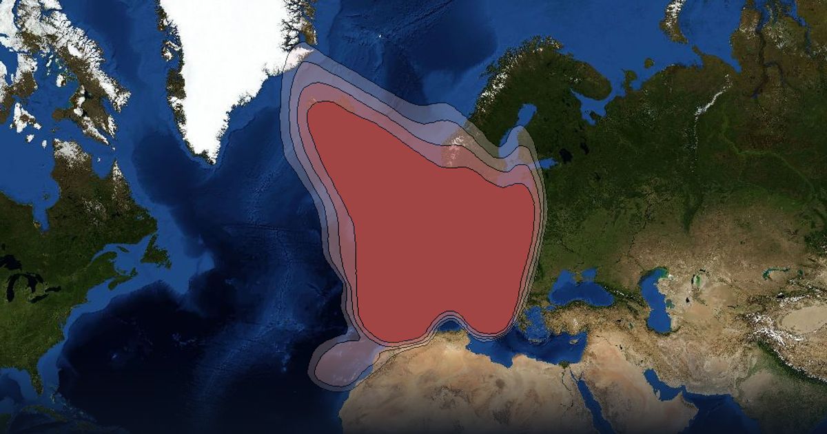Astra 2A Ku-band South Beam beam footprint coverage map, Ku band