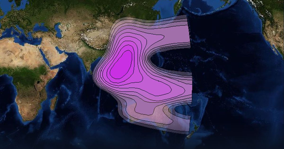 Measat 3 C-band Asia Beam beam footprint coverage map, C band