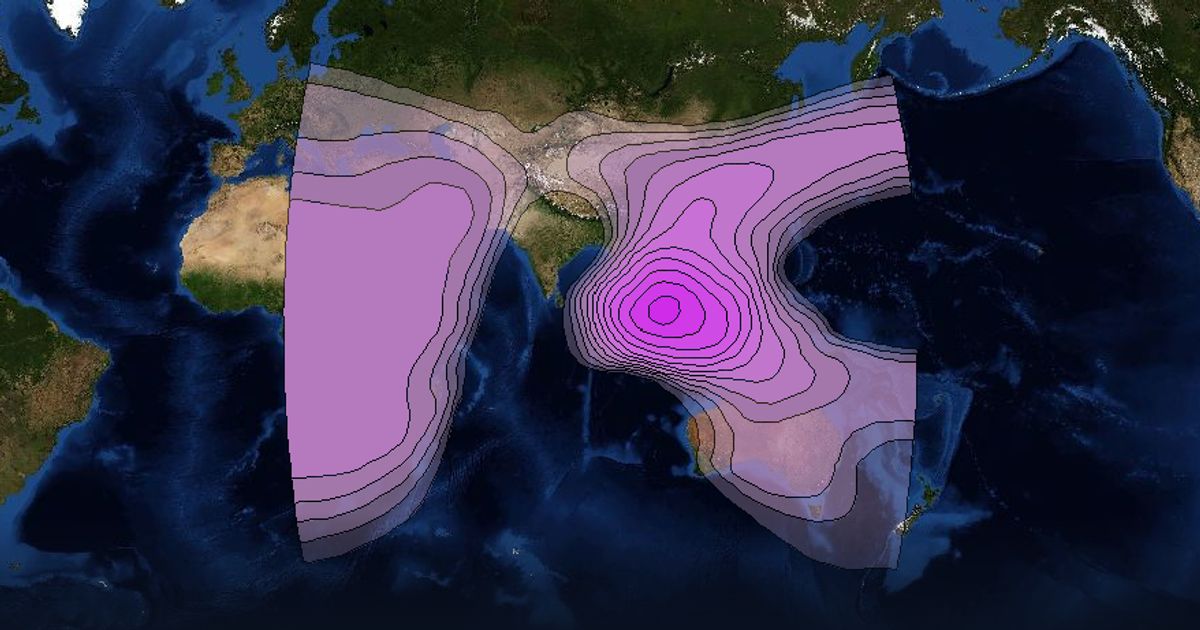 Measat 3 C-band Global Beam (without India) beam footprint coverage map, C band