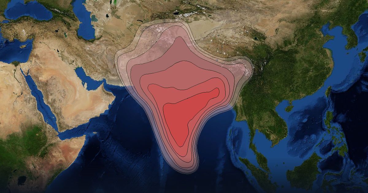 Measat 3 Ku-band South Asia Beam beam footprint coverage map, Ku band