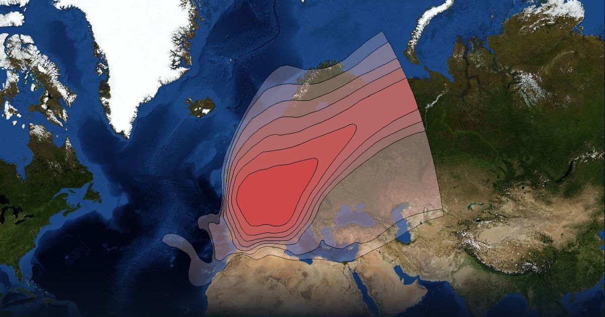 Eutelsat 12 West B Ku-band Europe beam beam footprint coverage map, Ku band