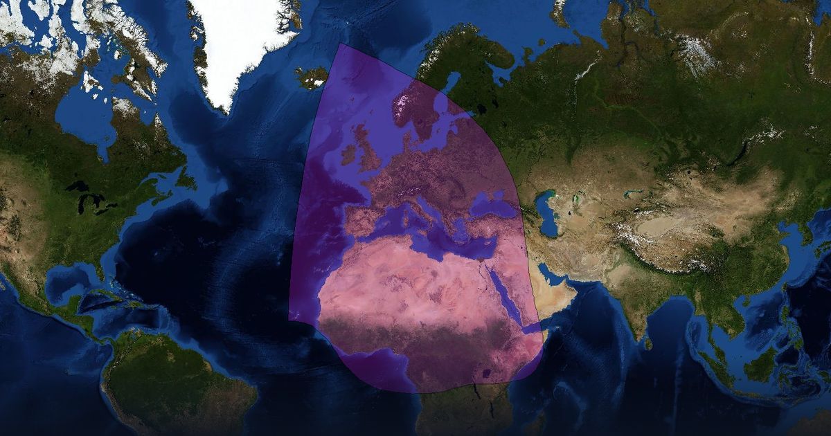 Intelsat 706 C-band Northeast Zone Beam beam footprint coverage map, C band