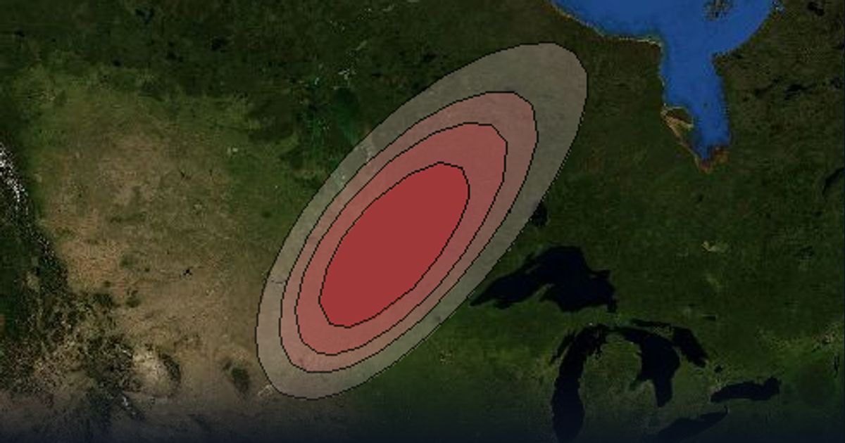 Ciel 2 Ku-band EasternNDakotaSB8 Spot Beam beam footprint coverage map, Ku band