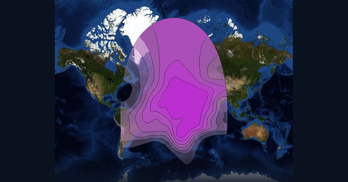 Eutelsat 10A C-band Global Beam beam footprint coverage map, C band