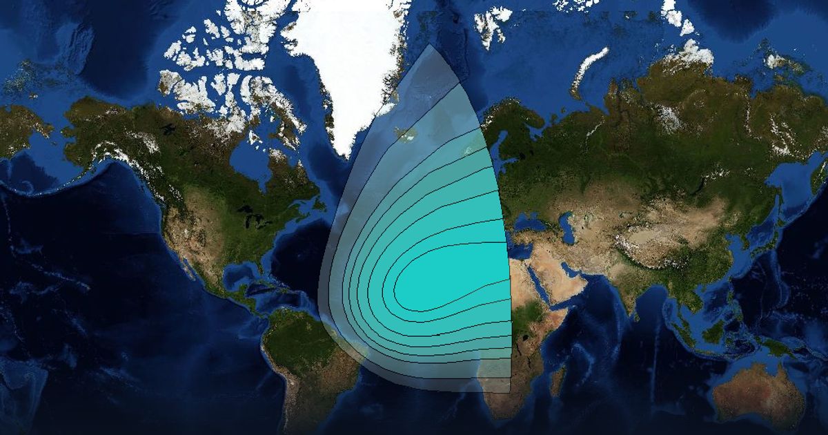 Inmarsat-3F4 L-band Region 2 (AOR-W-6-0) beam beam footprint coverage map, L band