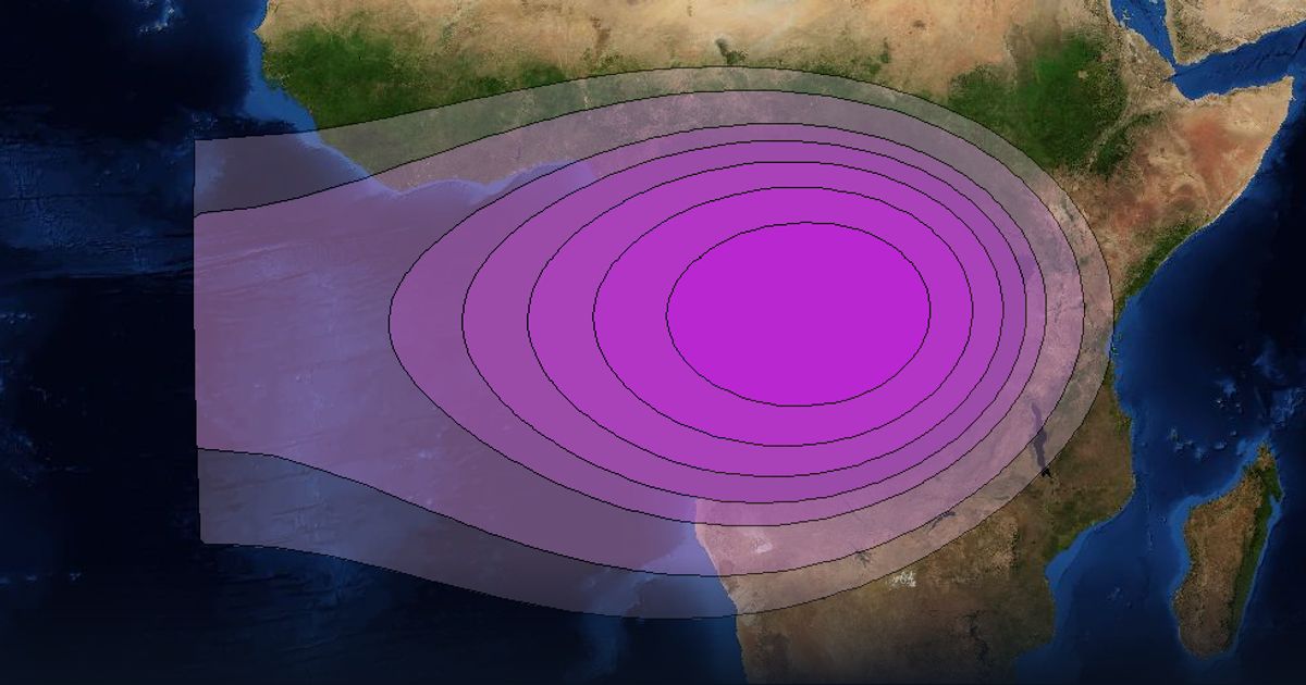 Intelsat 33e C-band Spot2 User beam beam footprint coverage map, C band