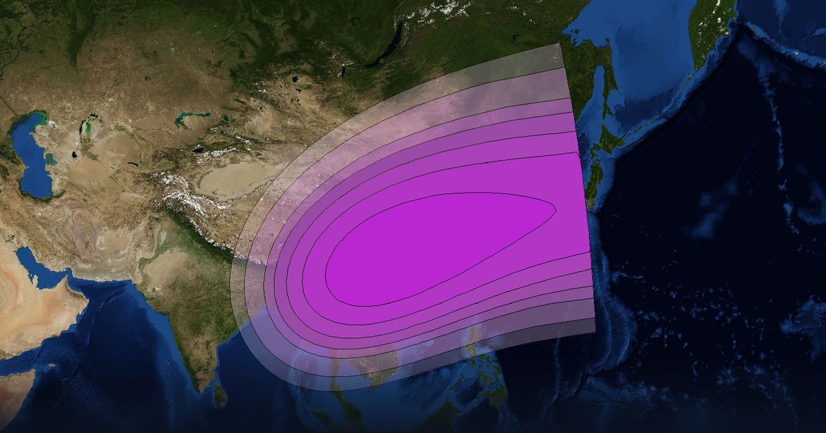 Intelsat 33e C-band Spot6 User beam beam footprint coverage map, C band
